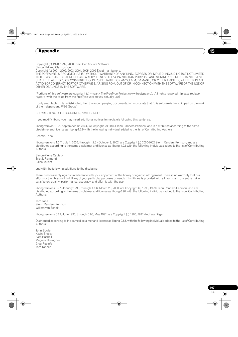 Appendix 15 | Pioneer PRO-950HD User Manual | Page 107 / 120