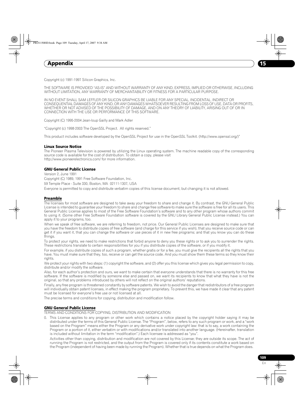 Appendix 15 | Pioneer PRO-950HD User Manual | Page 109 / 120