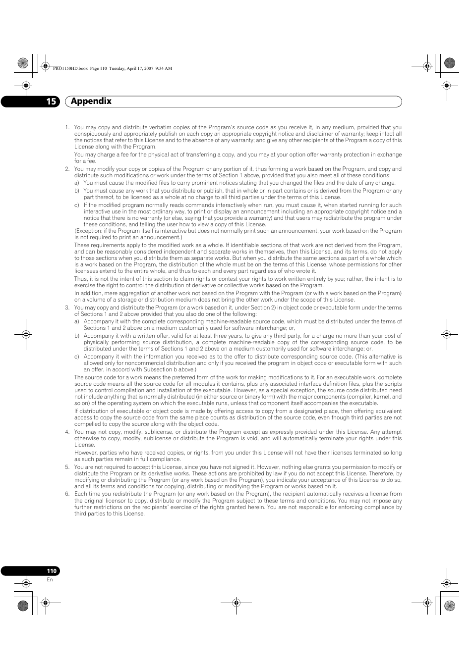 Appendix 15 | Pioneer PRO-950HD User Manual | Page 110 / 120