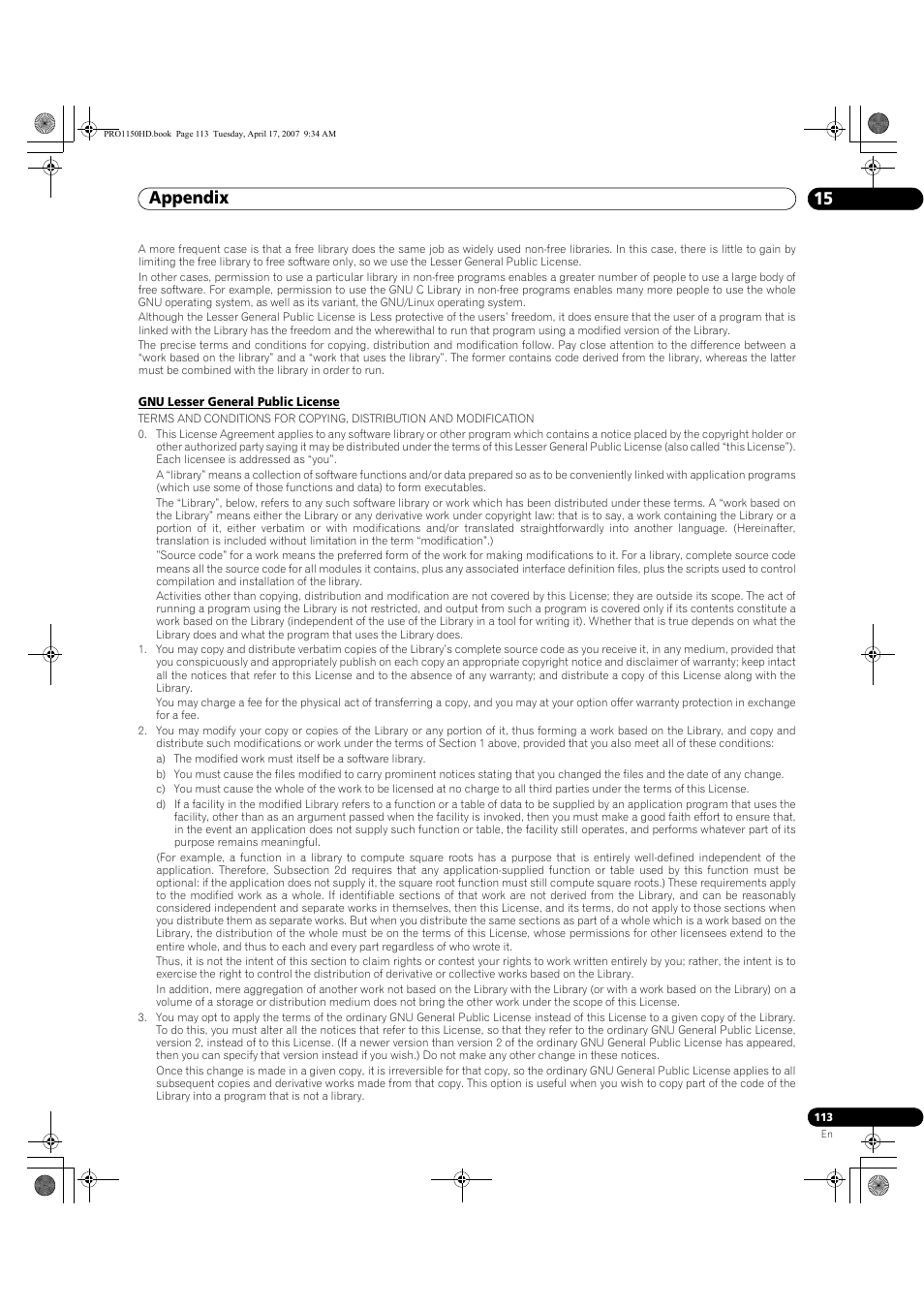 Appendix 15 | Pioneer PRO-950HD User Manual | Page 113 / 120
