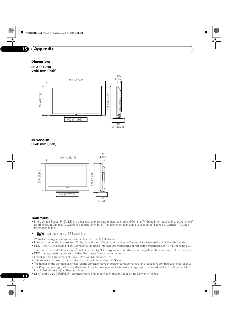 Appendix 15 | Pioneer PRO-950HD User Manual | Page 118 / 120