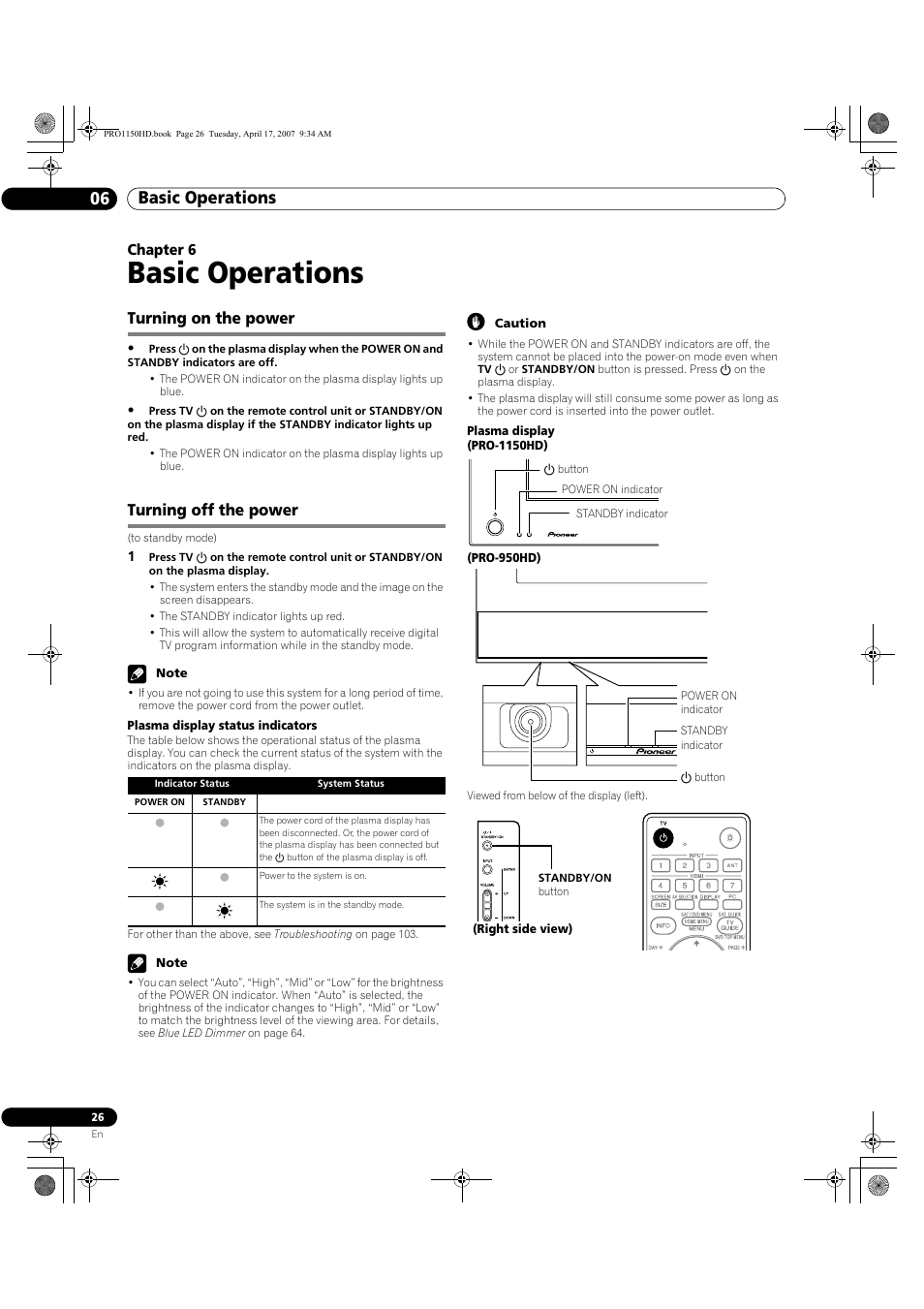 06 basic operations, Turning on the power turning off the power, Basic operations | Basic operations 06, Turning on the power, Turning off the power | Pioneer PRO-950HD User Manual | Page 26 / 120