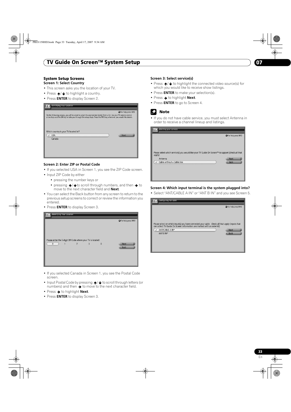 Tv guide on screen™ system setup 07 | Pioneer PRO-950HD User Manual | Page 33 / 120