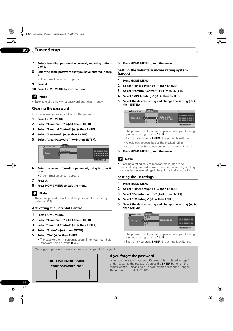 Tuner setup 09 | Pioneer PRO-950HD User Manual | Page 38 / 120