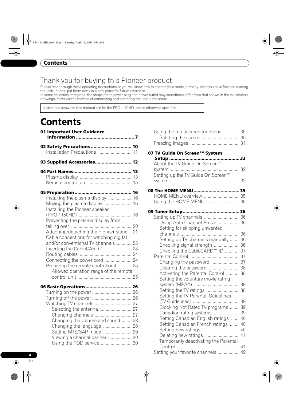 Pioneer PRO-950HD User Manual | Page 4 / 120