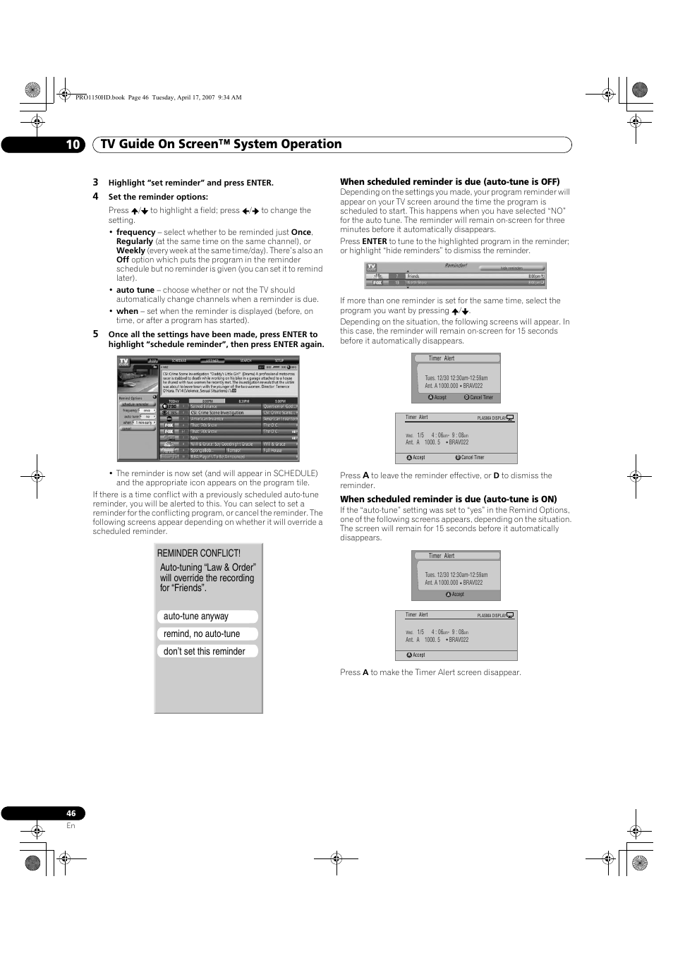 Tv guide on screen™ system operation 10 | Pioneer PRO-950HD User Manual | Page 46 / 120