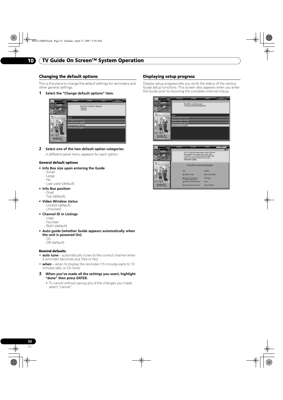 Tv guide on screen™ system operation 10 | Pioneer PRO-950HD User Manual | Page 52 / 120