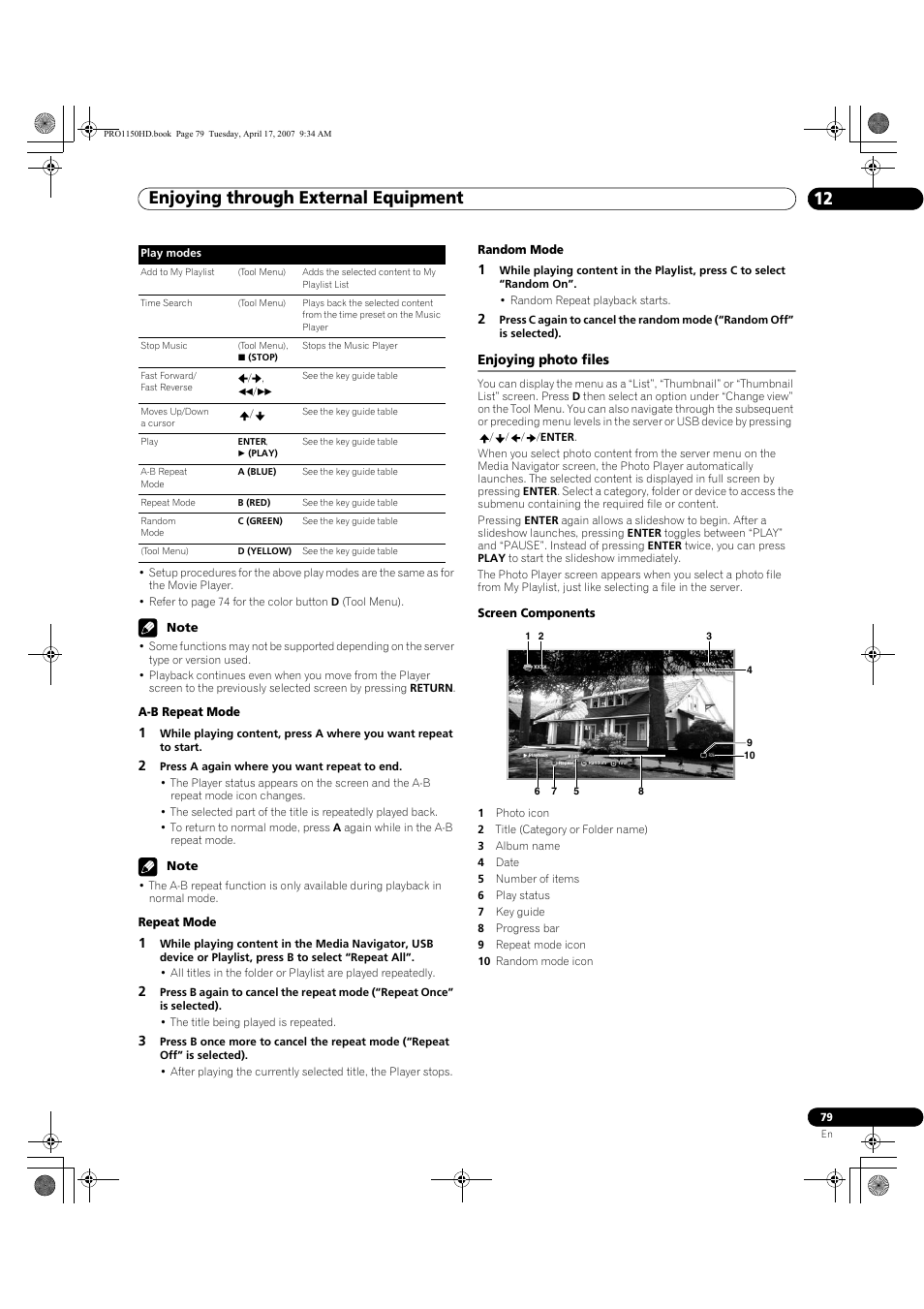 Enjoying photo files, Enjoying through external equipment 12 | Pioneer PRO-950HD User Manual | Page 79 / 120