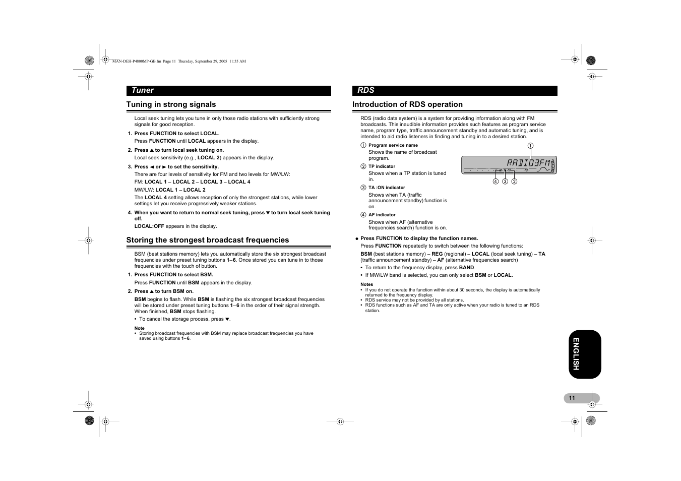 Tuner | Pioneer DEH-P4800MP User Manual | Page 11 / 36