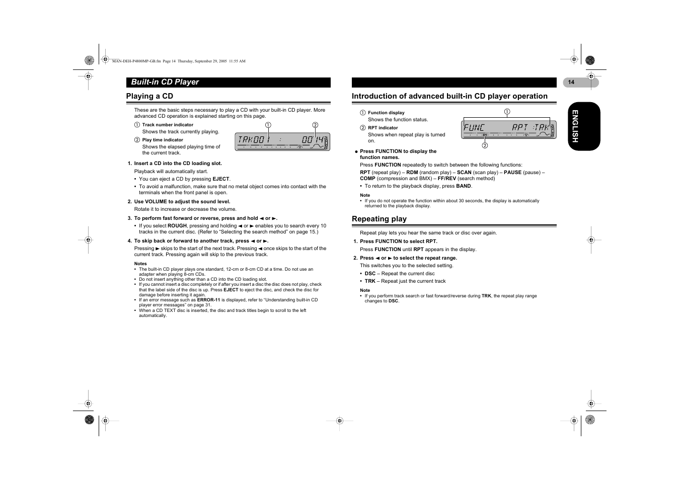 Built-in cd player | Pioneer DEH-P4800MP User Manual | Page 14 / 36