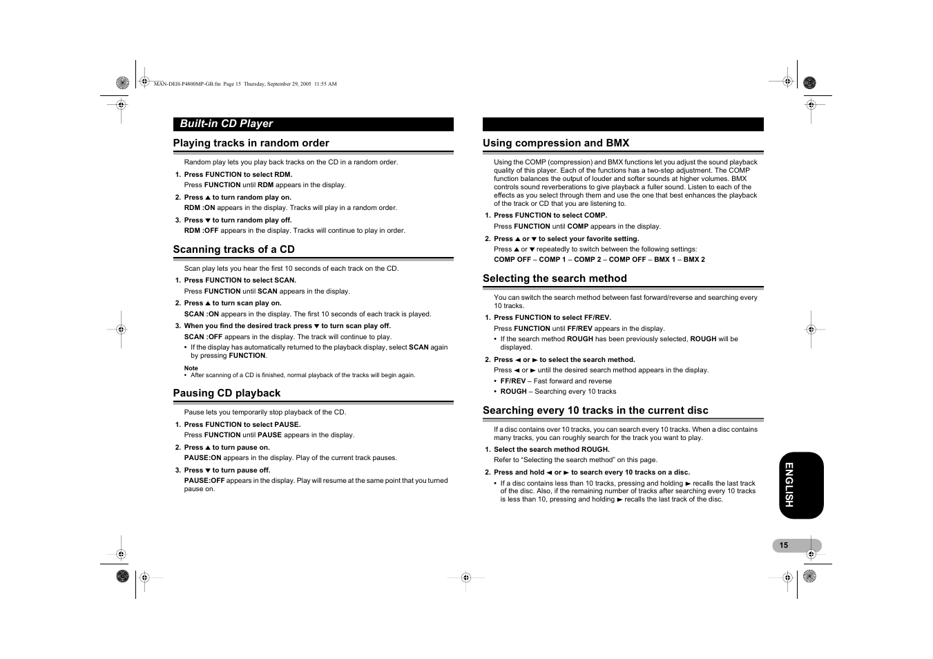 Built-in cd player | Pioneer DEH-P4800MP User Manual | Page 15 / 36