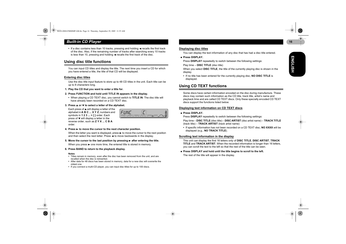 Built-in cd player | Pioneer DEH-P4800MP User Manual | Page 16 / 36