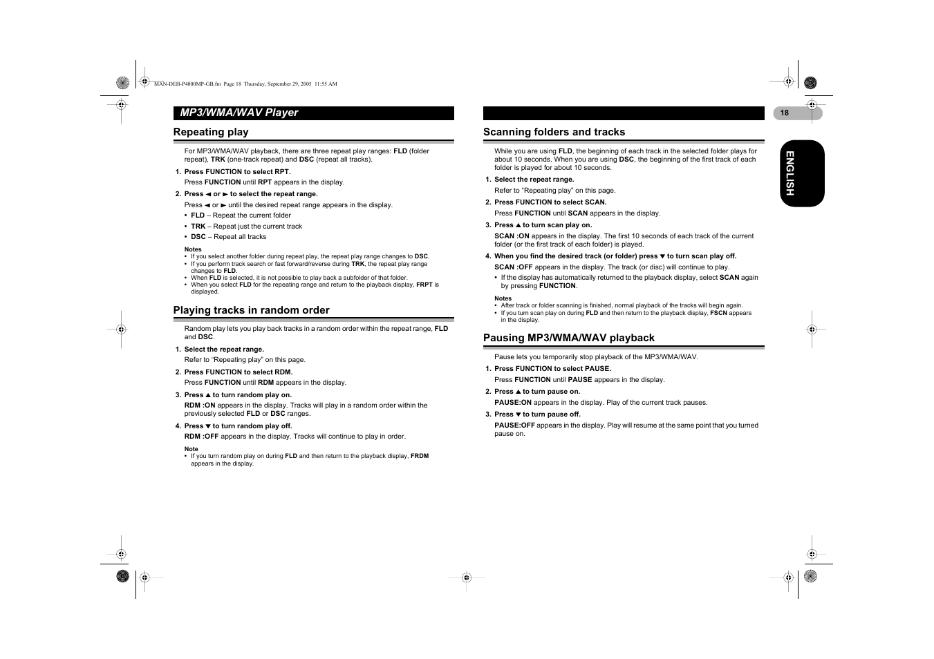 Mp3/wma/wav player | Pioneer DEH-P4800MP User Manual | Page 18 / 36