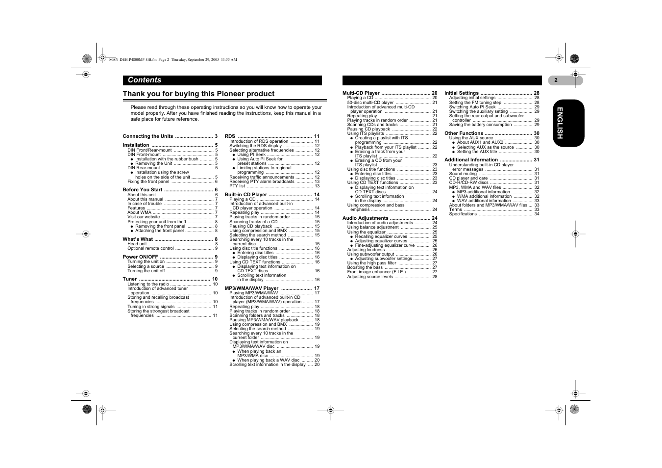 Pioneer DEH-P4800MP User Manual | Page 2 / 36