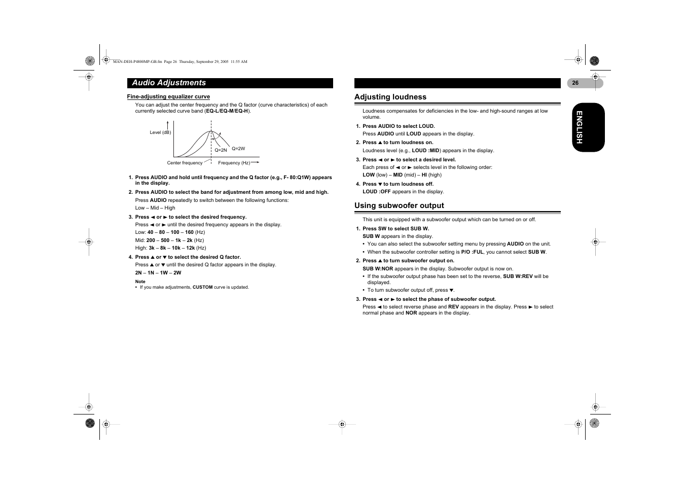 Audio adjustments | Pioneer DEH-P4800MP User Manual | Page 26 / 36