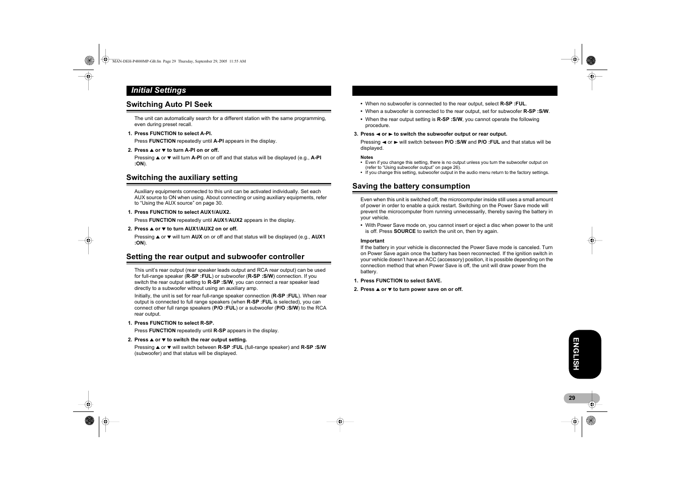 Initial settings | Pioneer DEH-P4800MP User Manual | Page 29 / 36