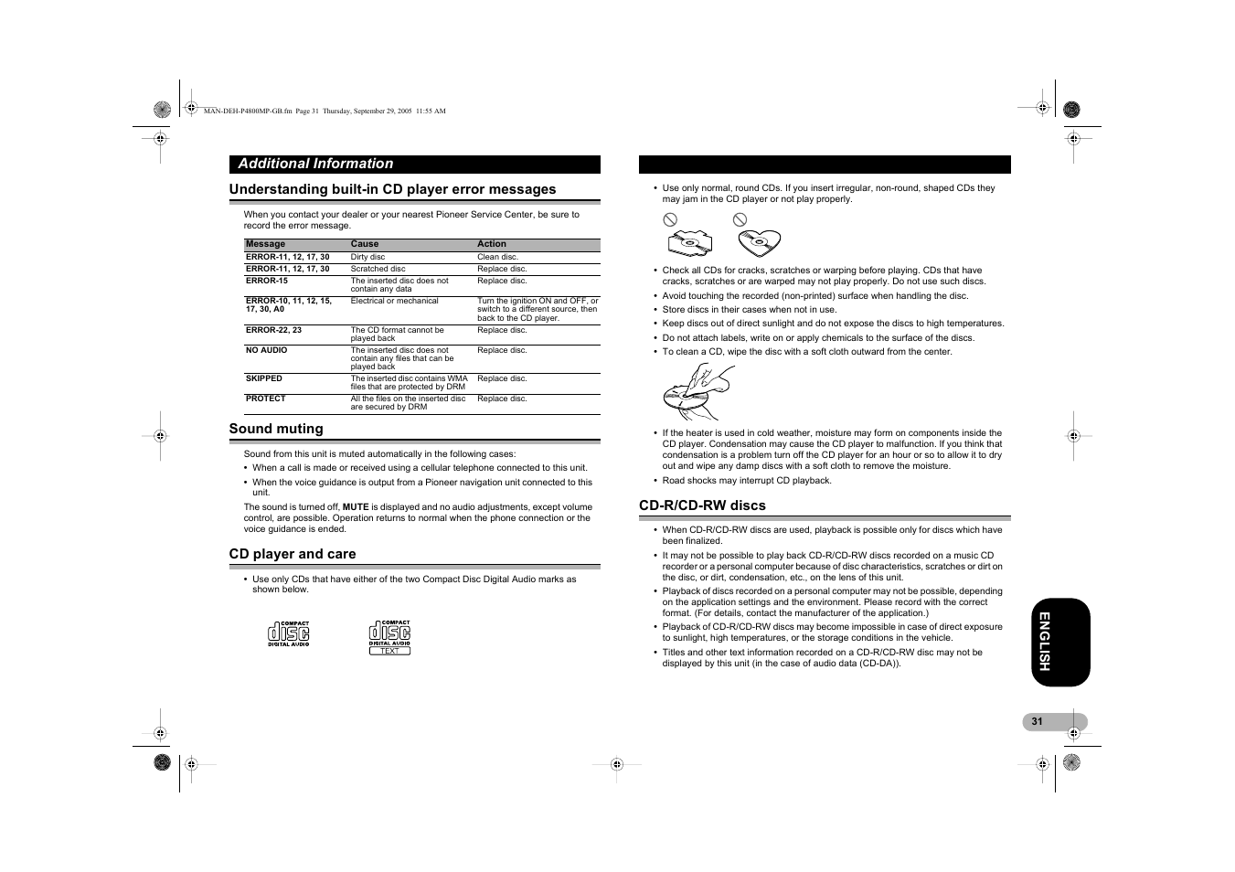 Additional information | Pioneer DEH-P4800MP User Manual | Page 31 / 36
