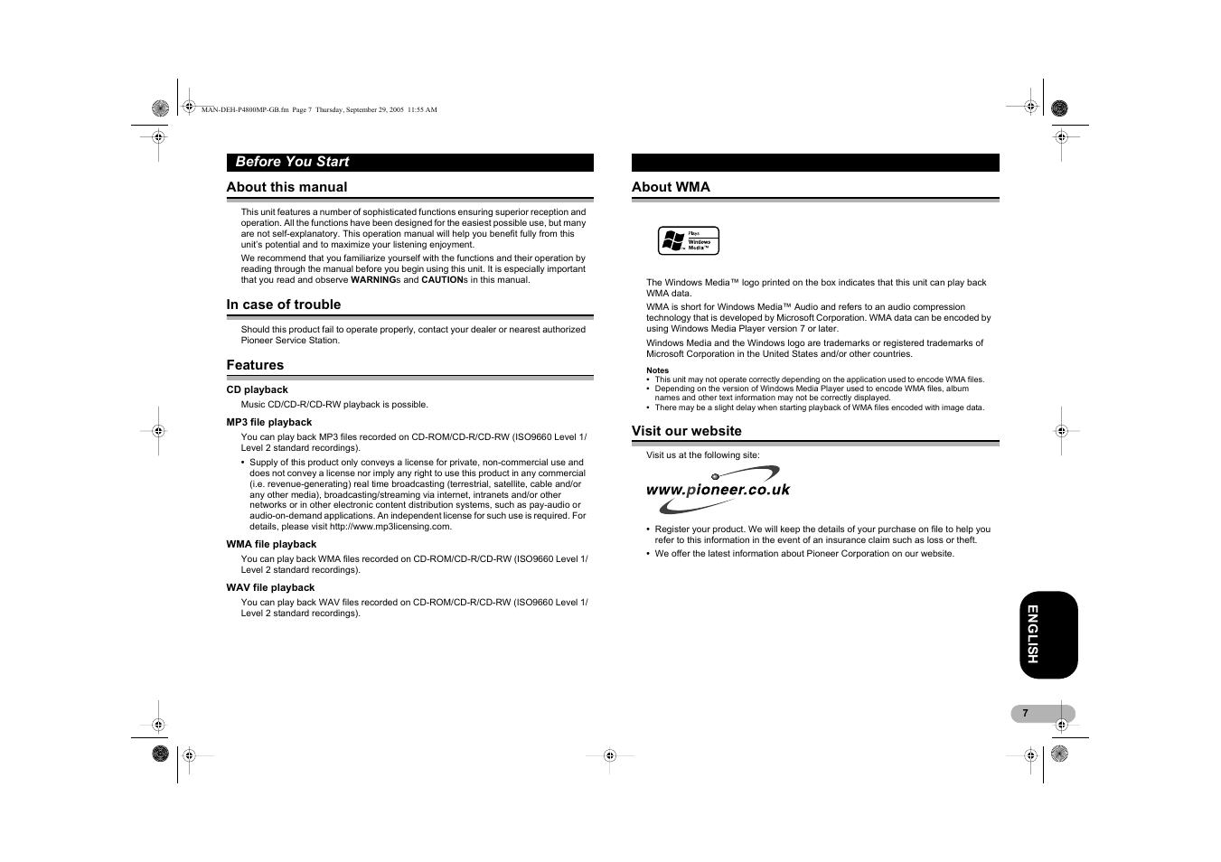 Pioneer DEH-P4800MP User Manual | Page 7 / 36