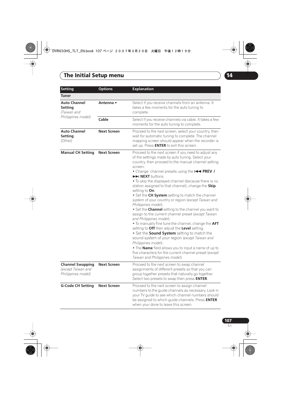 The initial setup menu | Pioneer DVR-450H-S User Manual | Page 107 / 137