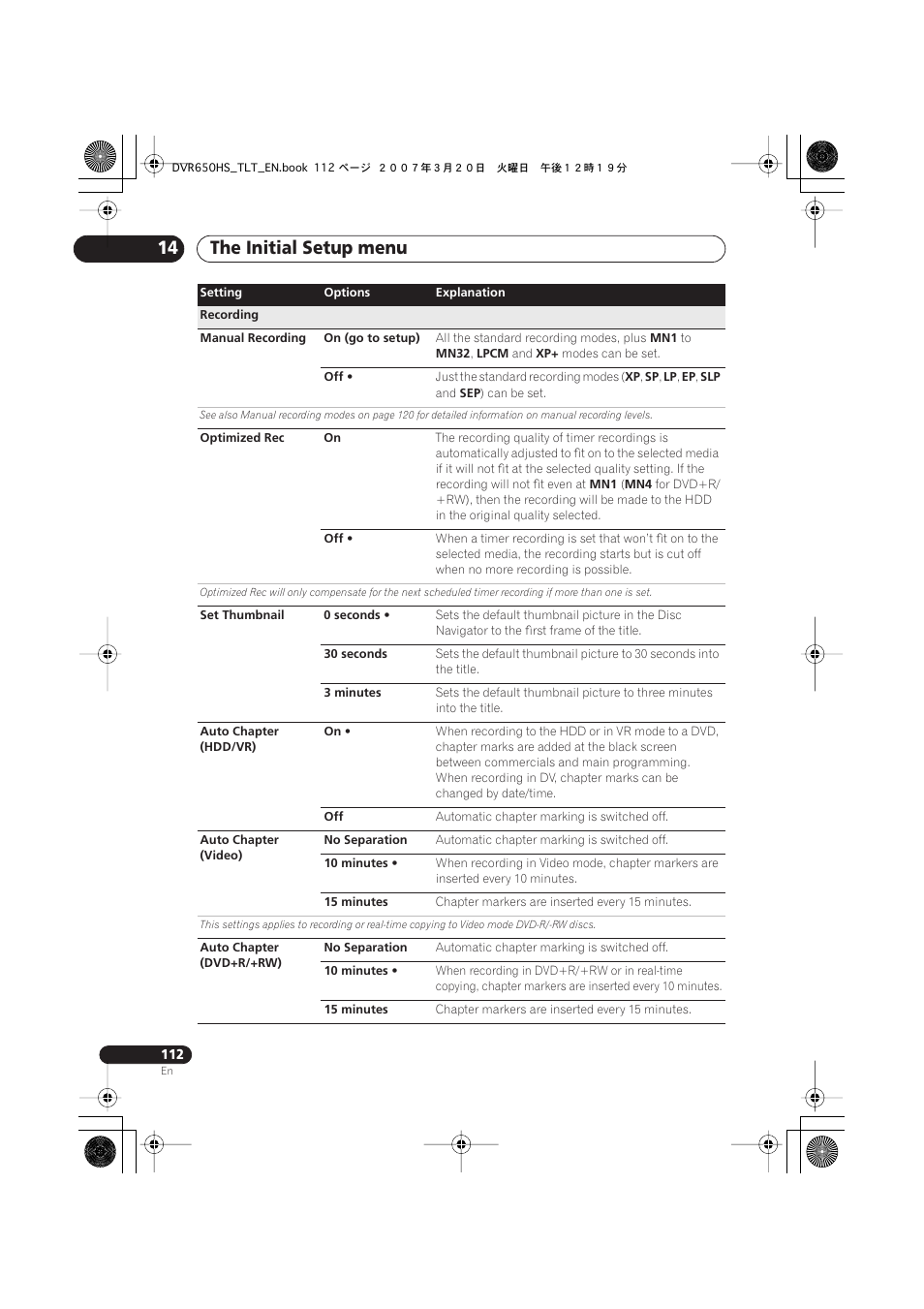 The initial setup menu 14 | Pioneer DVR-450H-S User Manual | Page 112 / 137