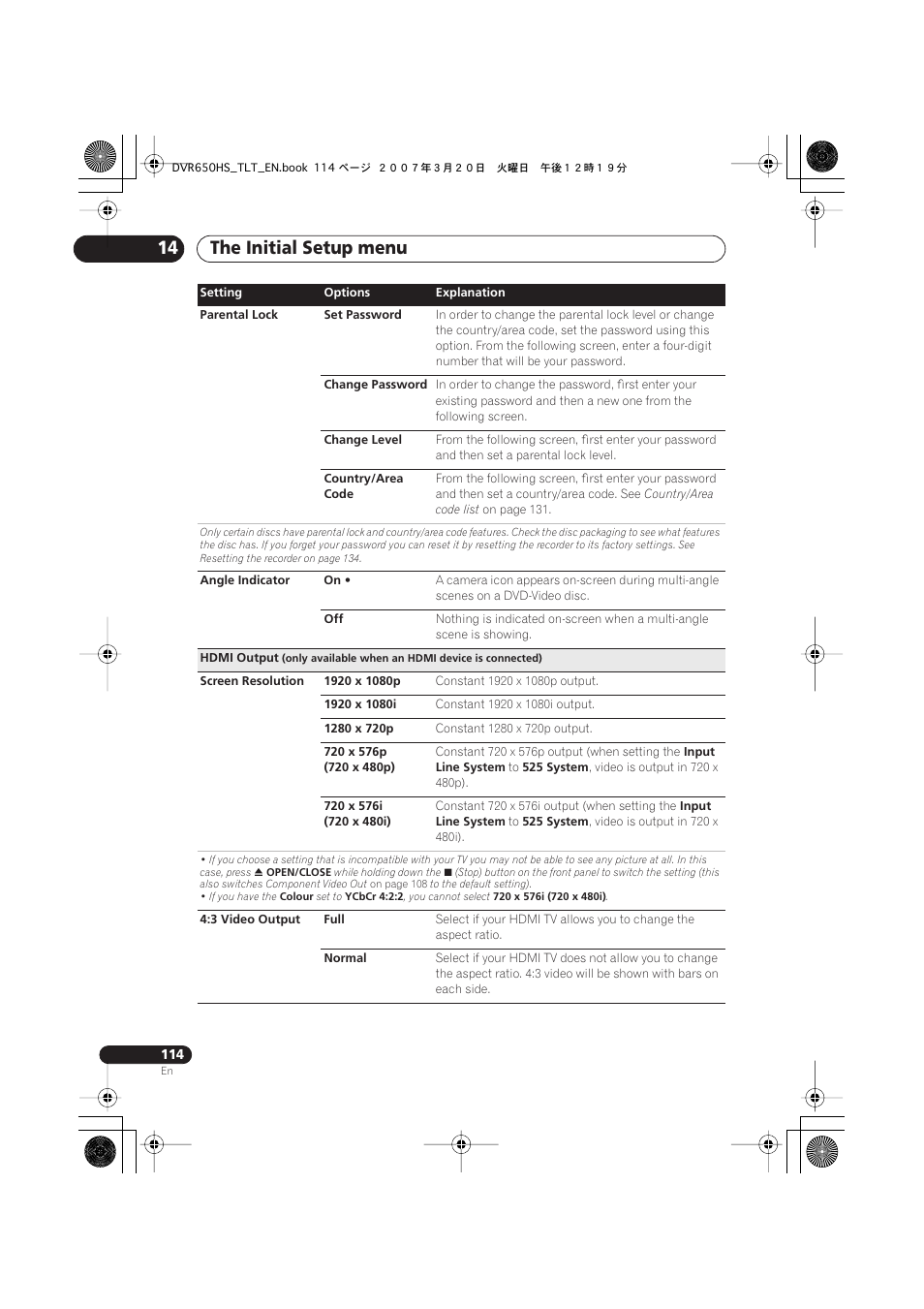 The initial setup menu 14 | Pioneer DVR-450H-S User Manual | Page 114 / 137