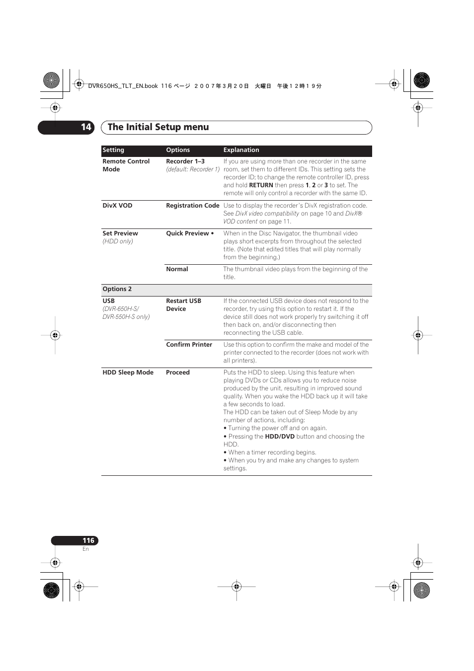 The initial setup menu 14 | Pioneer DVR-450H-S User Manual | Page 116 / 137