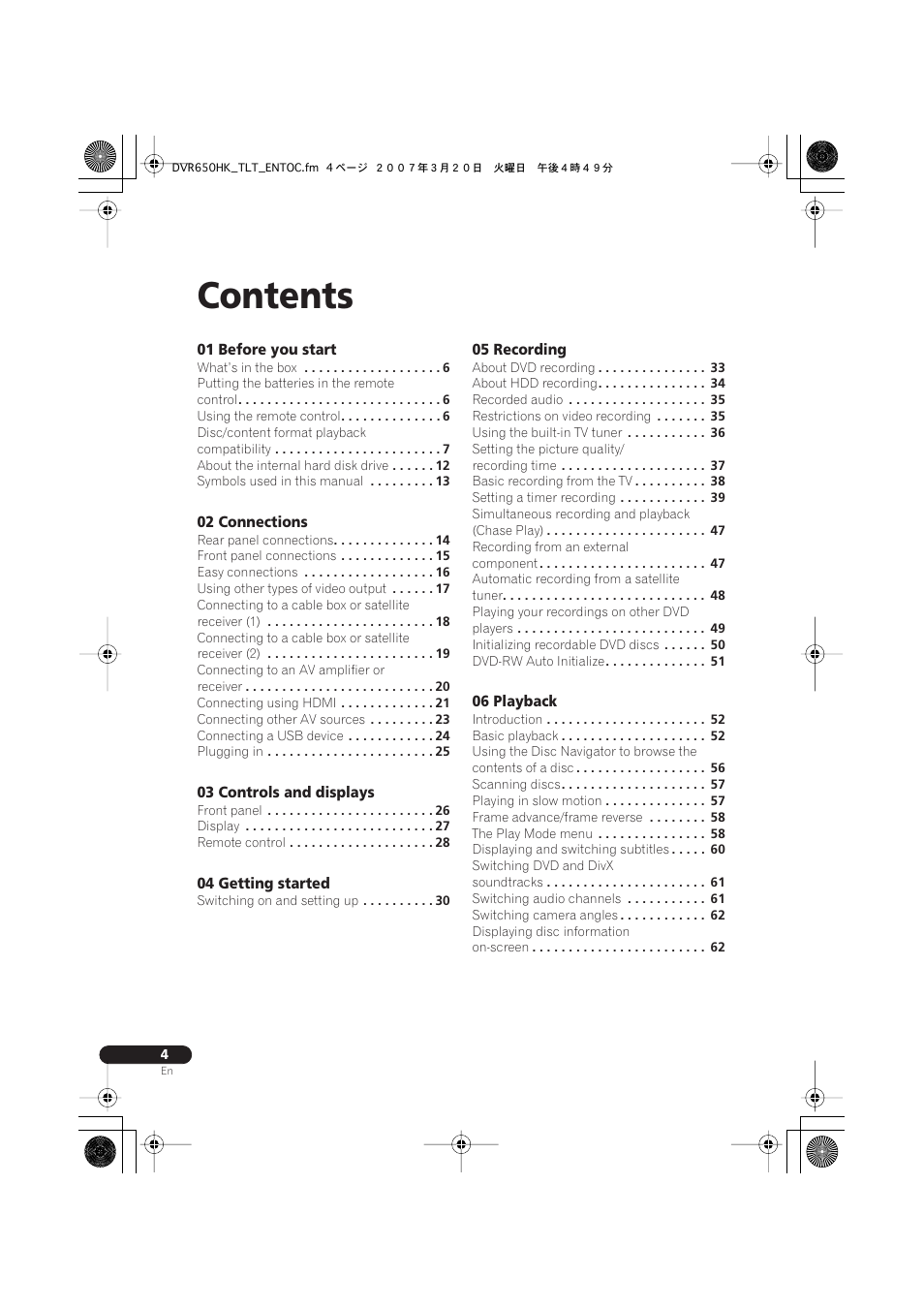 Pioneer DVR-450H-S User Manual | Page 4 / 137