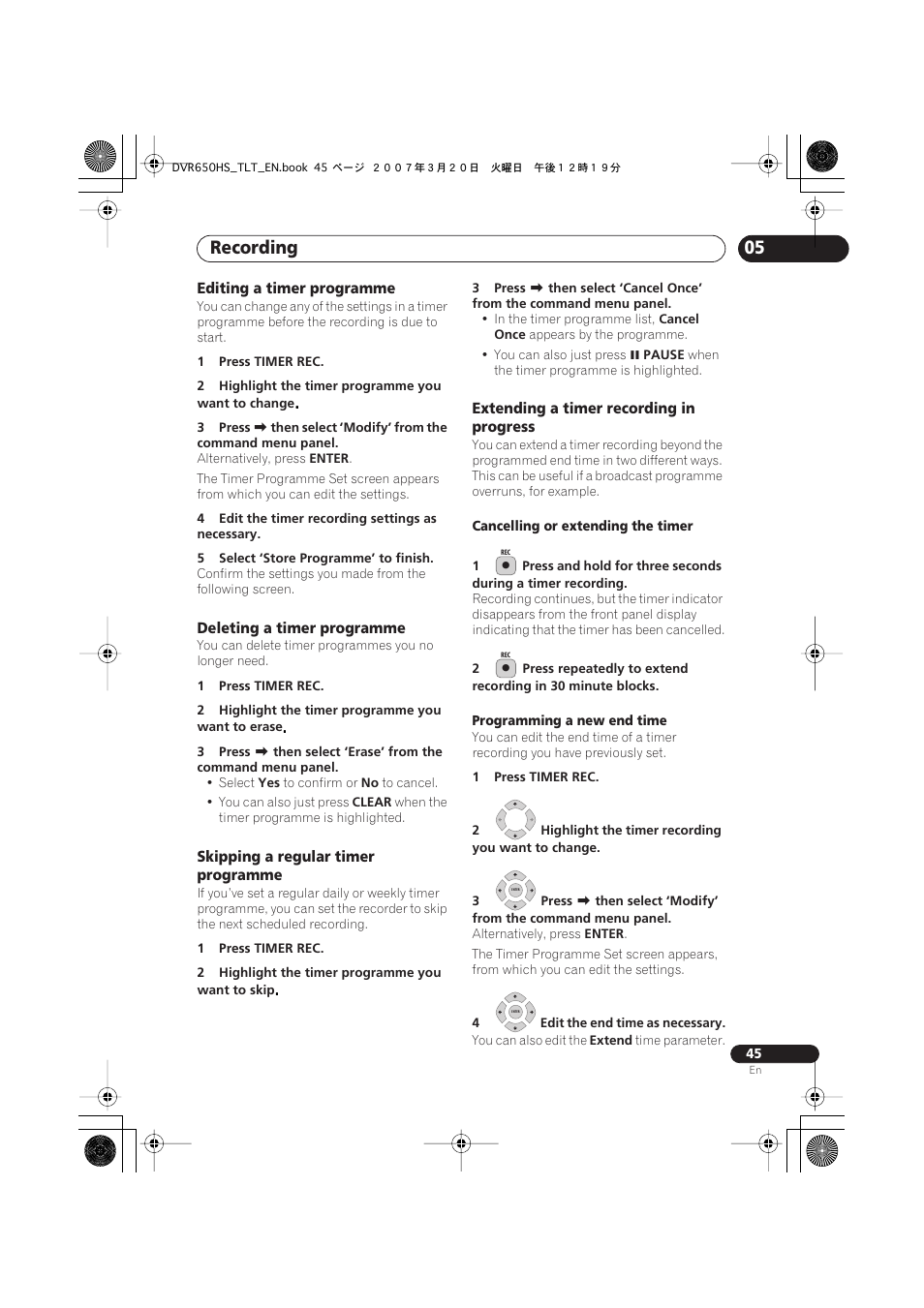 Recording | Pioneer DVR-450H-S User Manual | Page 45 / 137