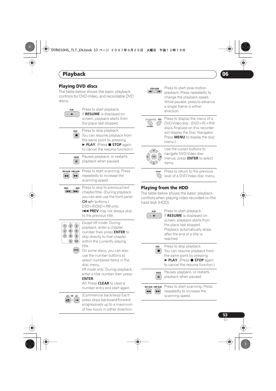 Playback, Playing dvd discs, Playing from the hdd | Pioneer DVR-450H-S User Manual | Page 53 / 137