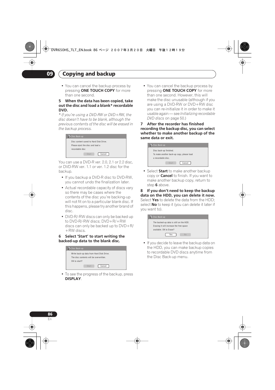 Copying and backup 09 | Pioneer DVR-450H-S User Manual | Page 86 / 137