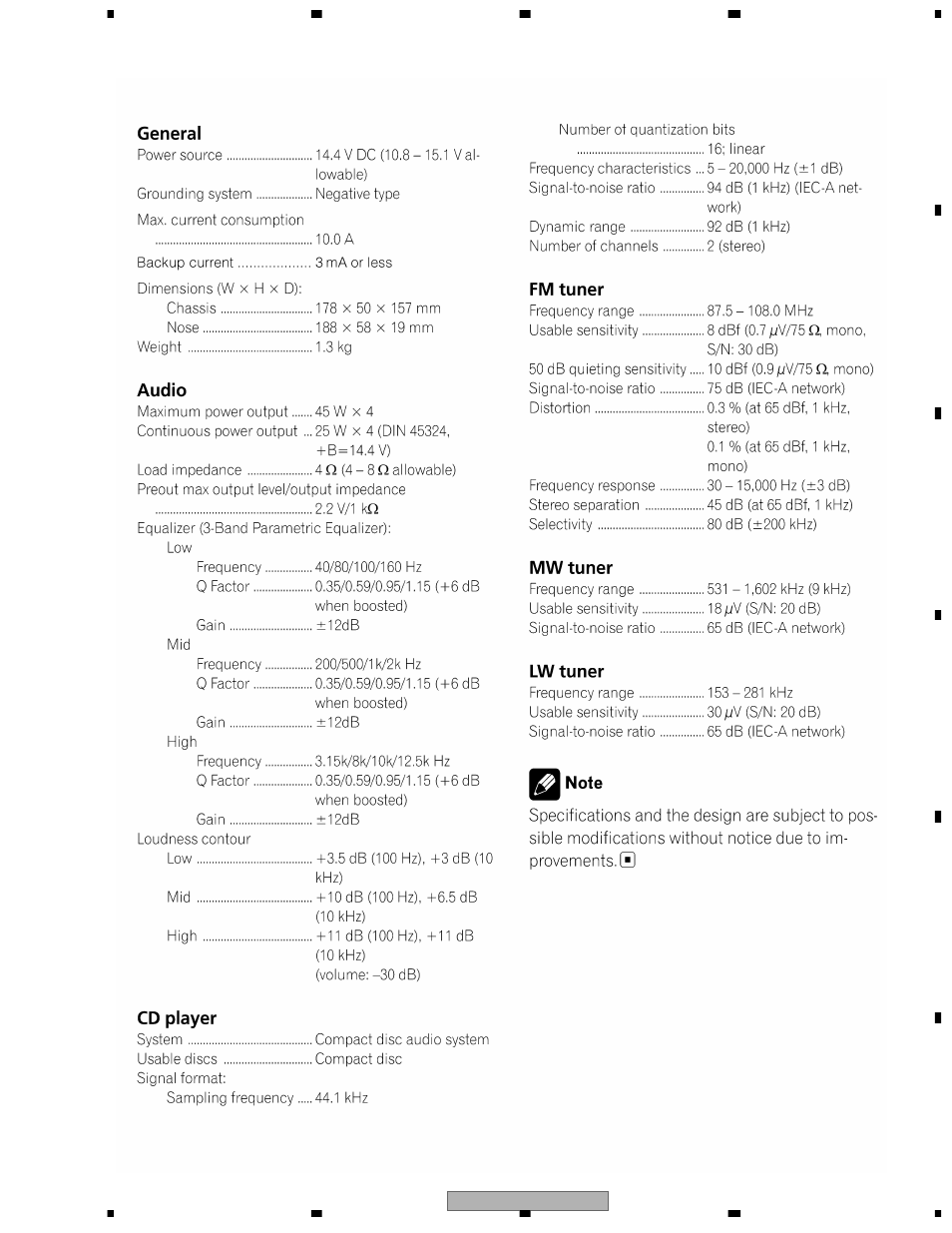 Specifications | Pioneer DEH-1600R User Manual | Page 5 / 63