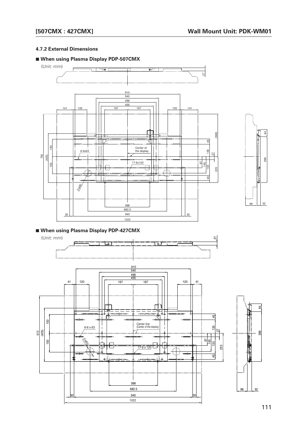 7 when using plasma display pdp-427cmx, Unit: mm) | Pioneer PDP 427CMX User Manual | Page 111 / 288