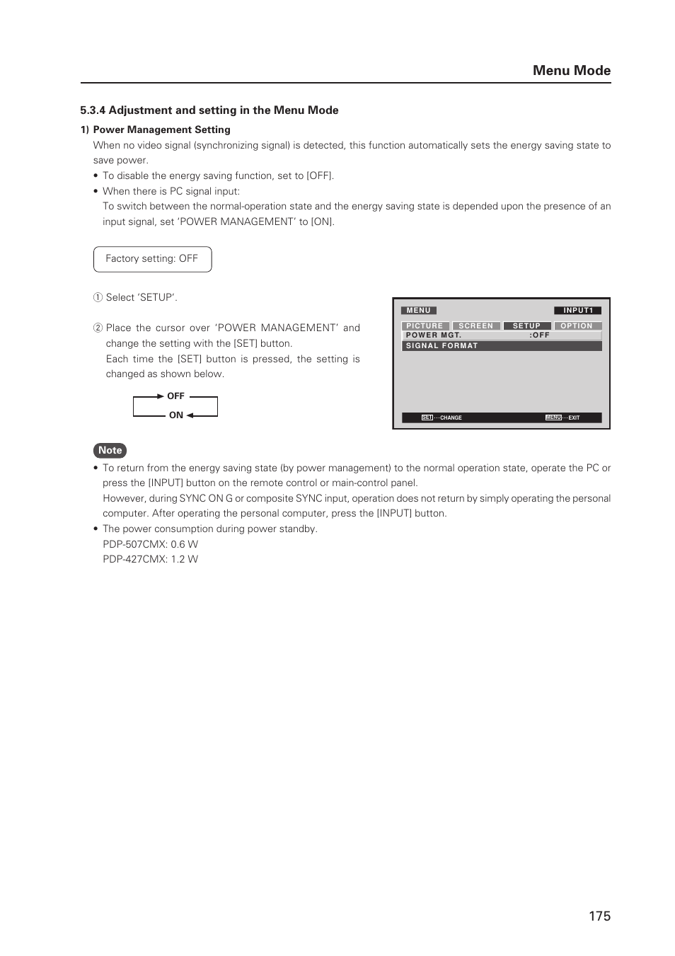 175 menu mode | Pioneer PDP 427CMX User Manual | Page 175 / 288