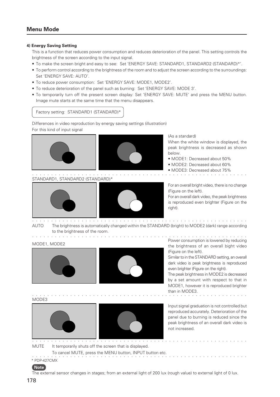 178 menu mode | Pioneer PDP 427CMX User Manual | Page 178 / 288