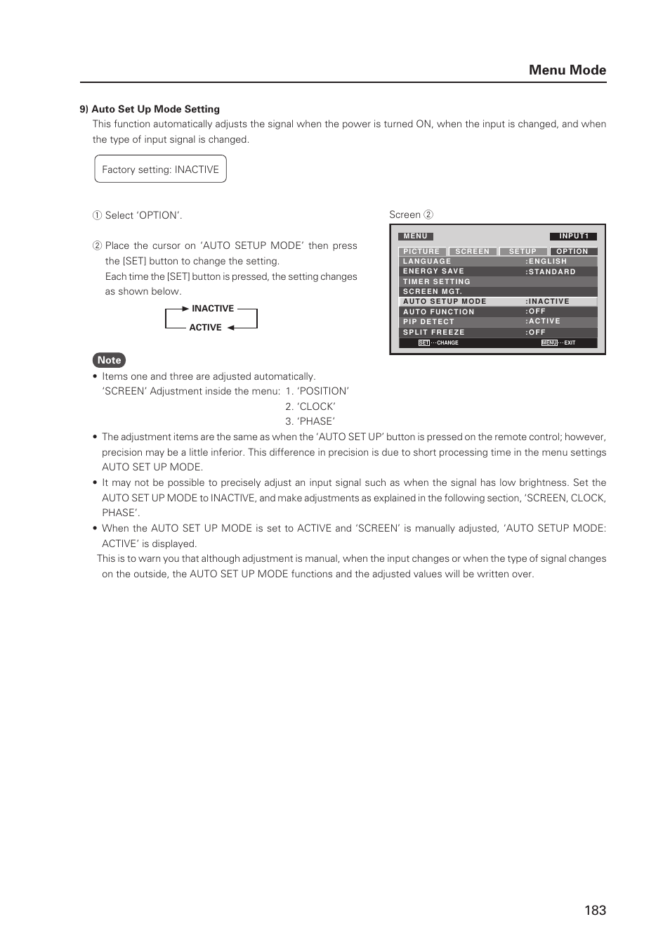 183 menu mode | Pioneer PDP 427CMX User Manual | Page 183 / 288