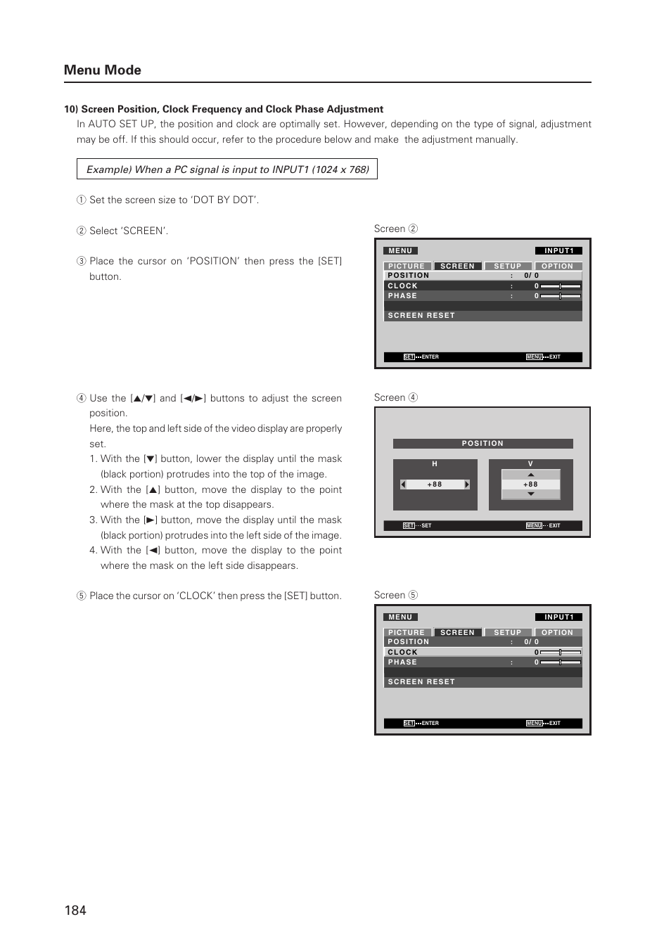 184 menu mode | Pioneer PDP 427CMX User Manual | Page 184 / 288