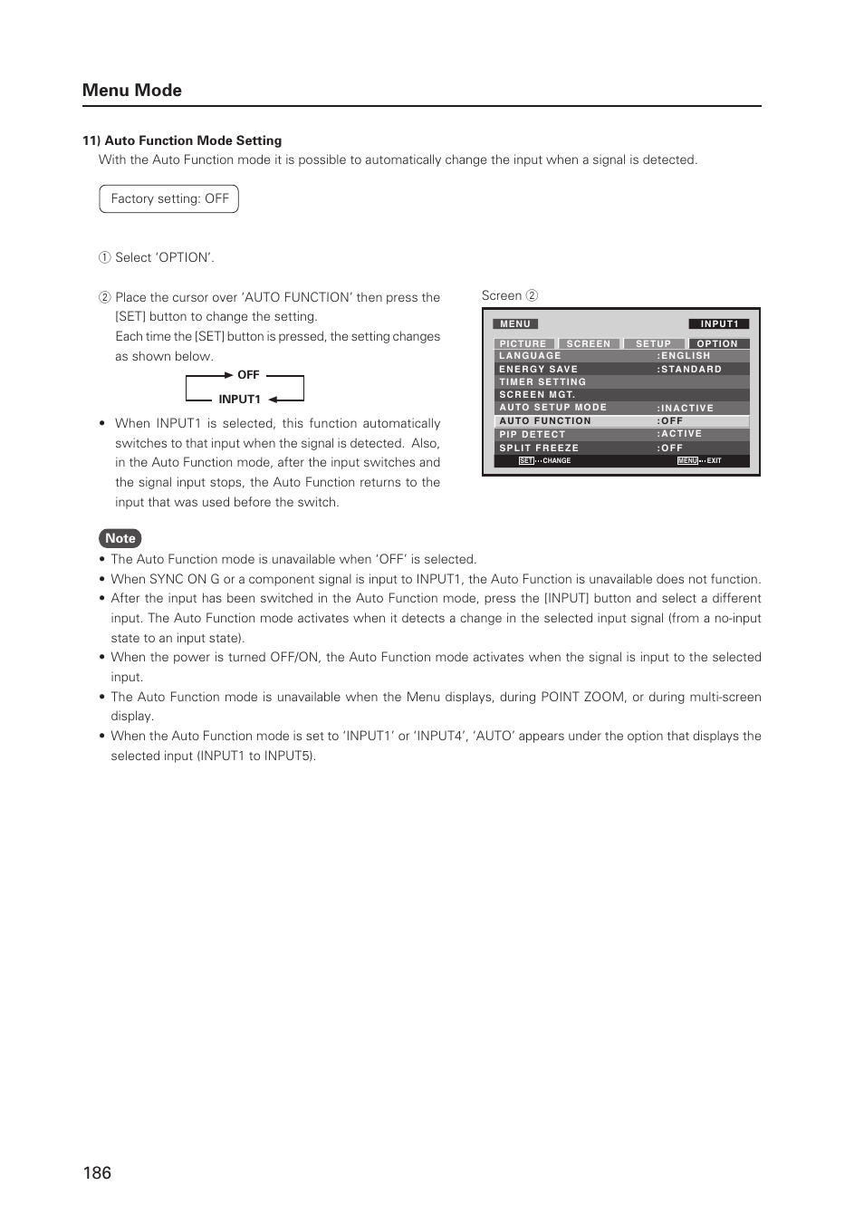 186 menu mode | Pioneer PDP 427CMX User Manual | Page 186 / 288