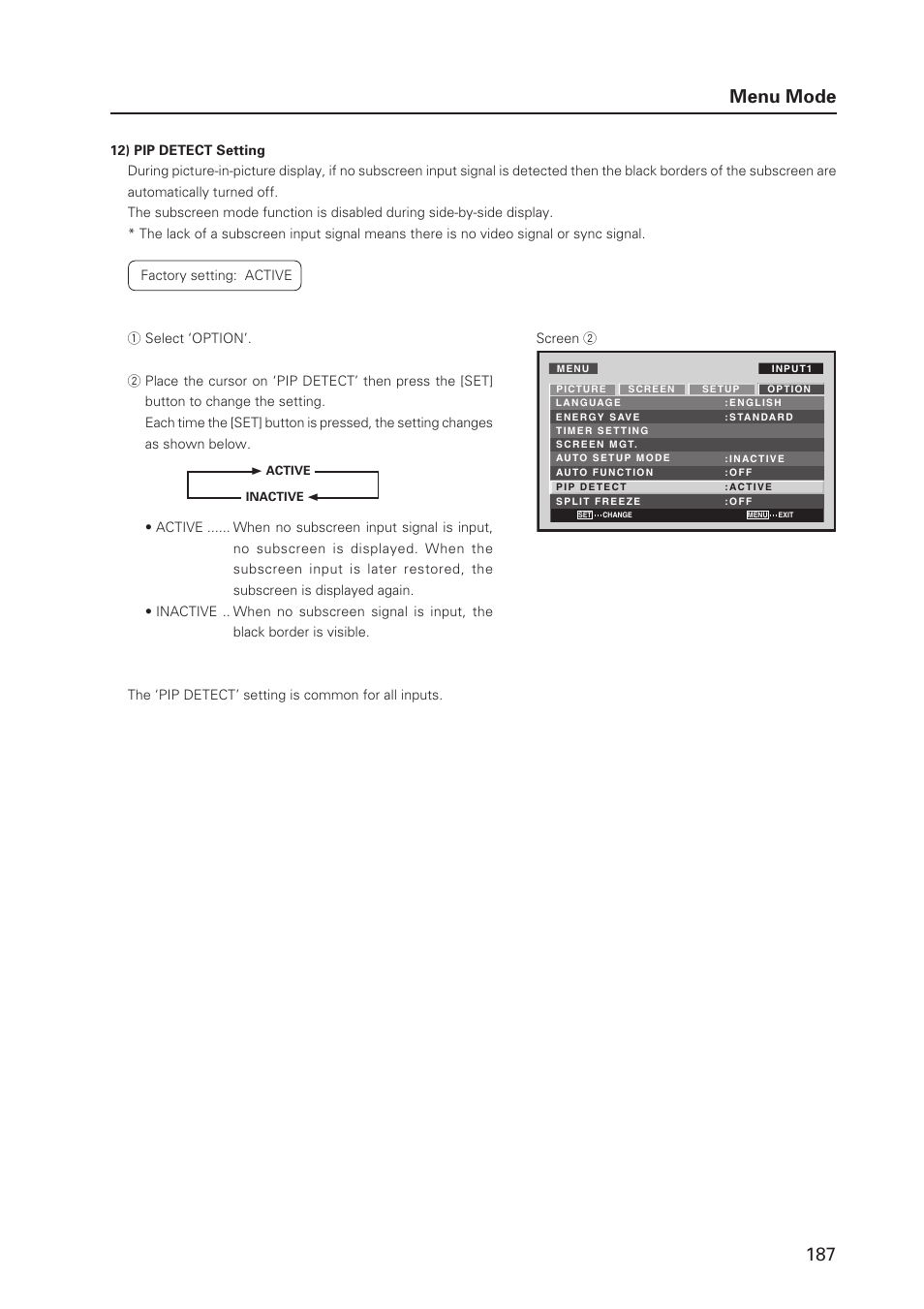 187 menu mode | Pioneer PDP 427CMX User Manual | Page 187 / 288