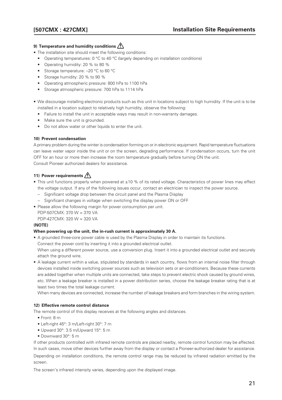 Pioneer PDP 427CMX User Manual | Page 21 / 288