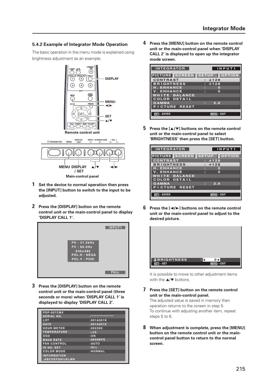 215 integrator mode, 2 example of integrator mode operation | Pioneer PDP 427CMX User Manual | Page 215 / 288