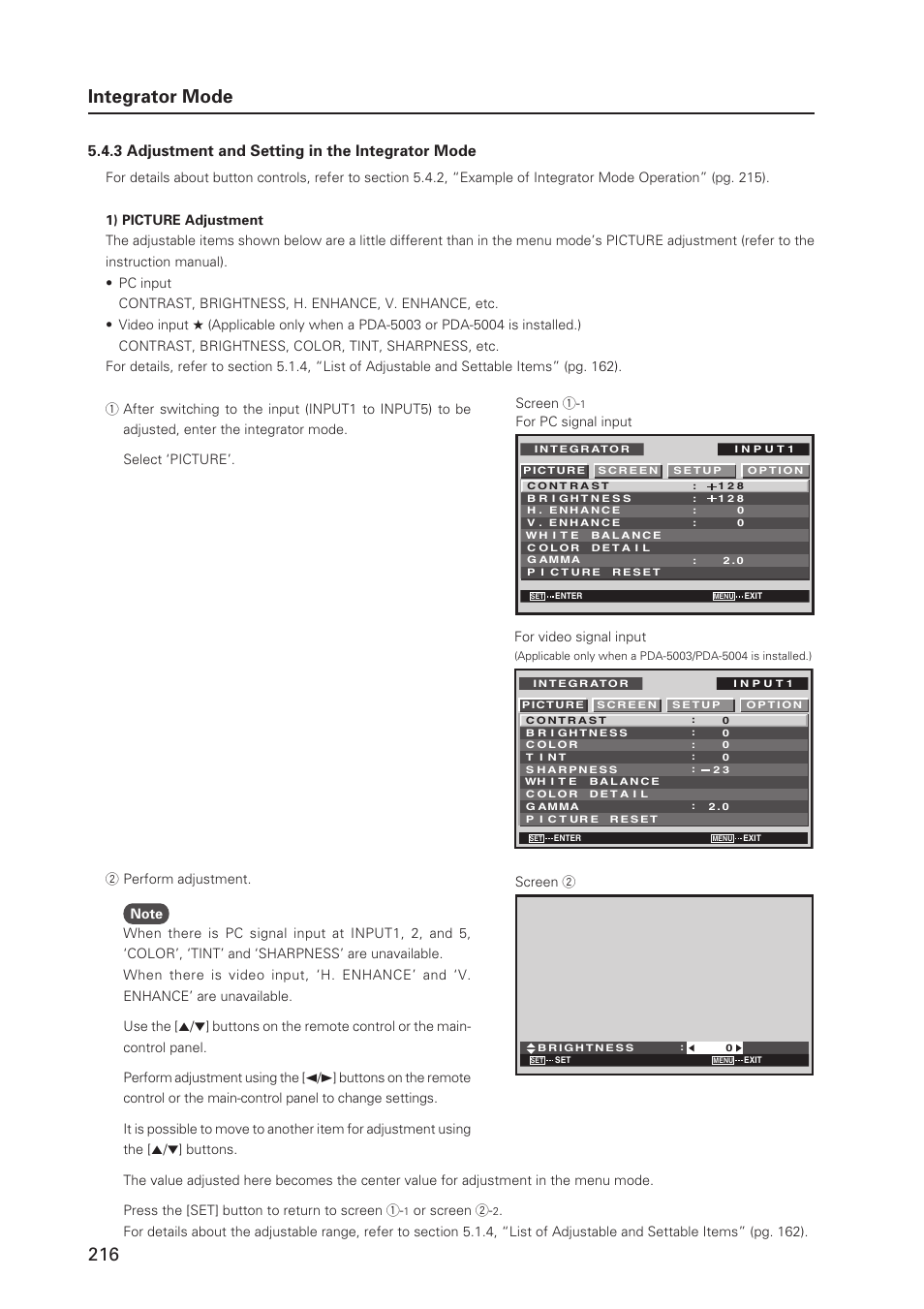 216 integrator mode, 3 adjustment and setting in the integrator mode | Pioneer PDP 427CMX User Manual | Page 216 / 288