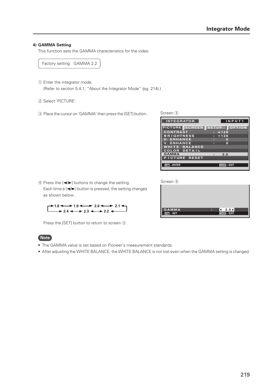 219 integrator mode | Pioneer PDP 427CMX User Manual | Page 219 / 288