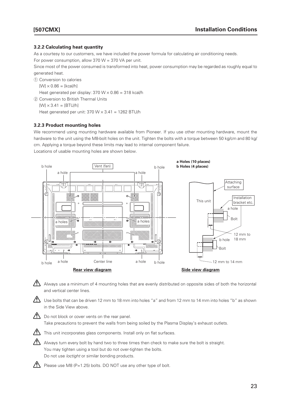 Installation conditions, 507cmx | Pioneer PDP 427CMX User Manual | Page 23 / 288