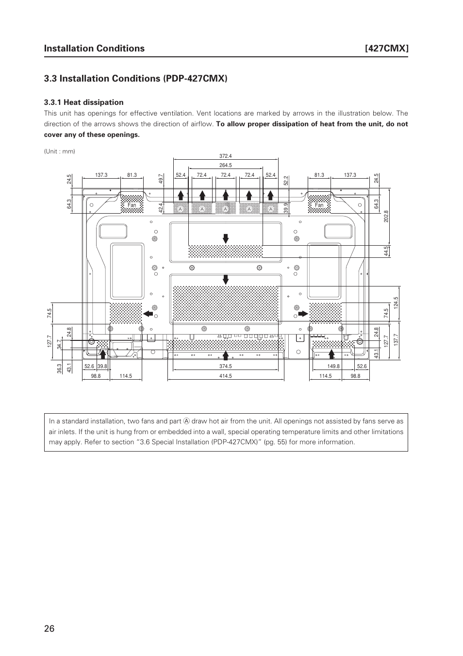 Installation conditions [427cmx, 1 heat dissipation | Pioneer PDP 427CMX User Manual | Page 26 / 288