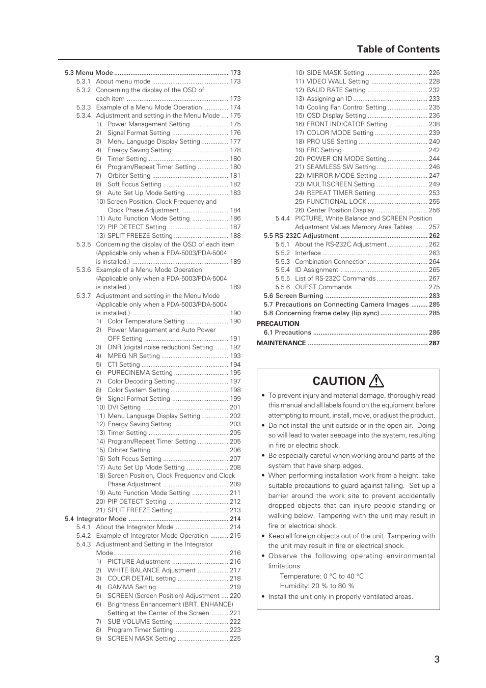 Caution, 3table of contents | Pioneer PDP 427CMX User Manual | Page 3 / 288