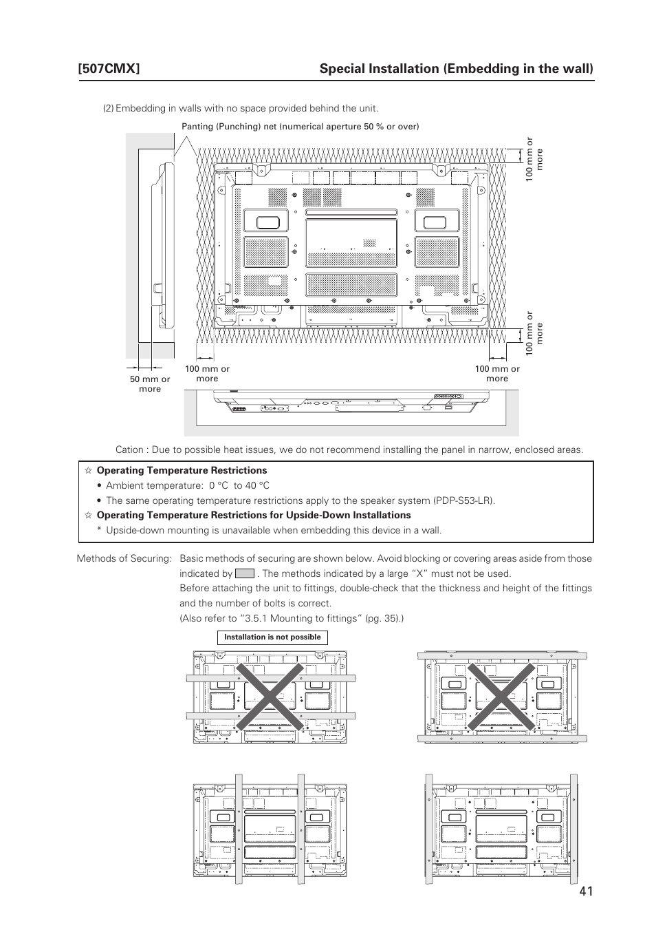 Special installation (embedding in the wall) | Pioneer PDP 427CMX User Manual | Page 41 / 288