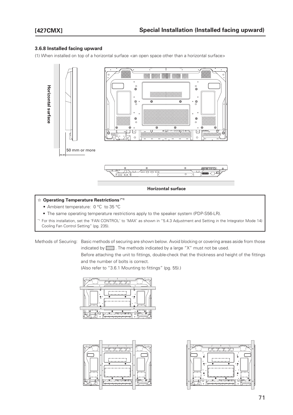 Special installation (installed facing upward) | Pioneer PDP 427CMX User Manual | Page 71 / 288