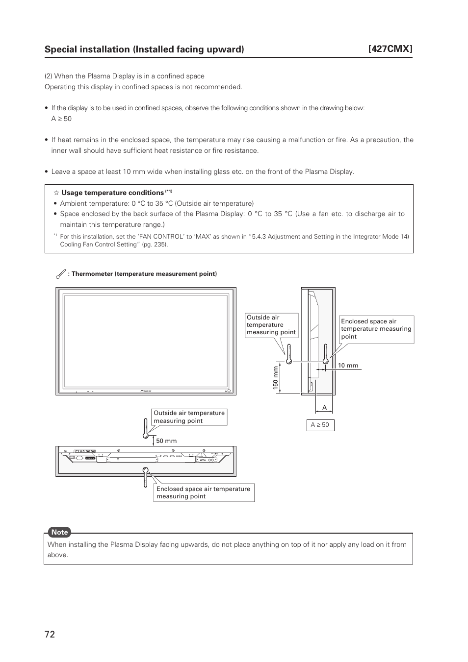 Special installation (installed facing upward) | Pioneer PDP 427CMX User Manual | Page 72 / 288