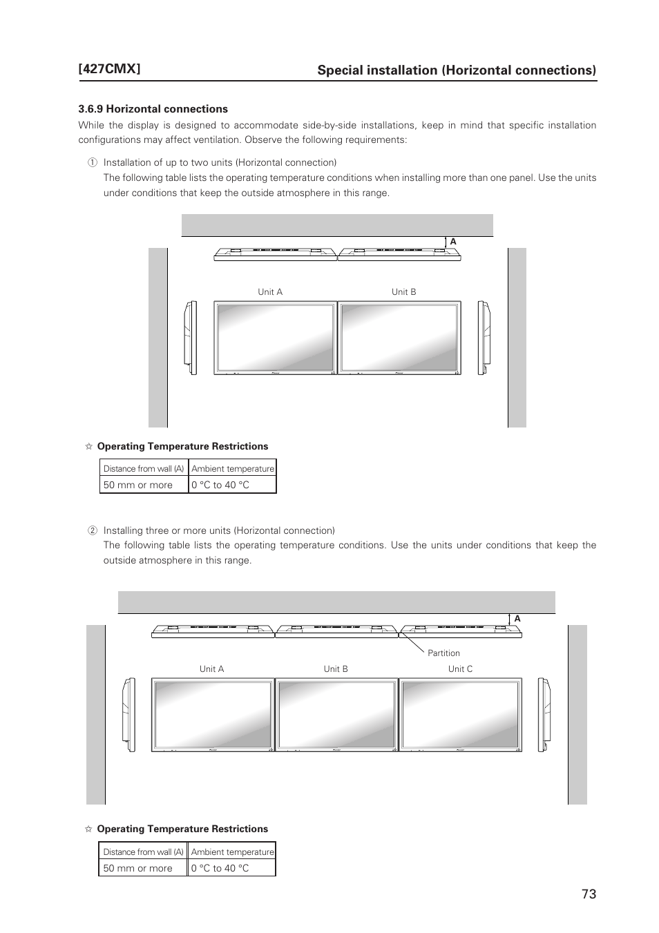 Special installation (horizontal connections) | Pioneer PDP 427CMX User Manual | Page 73 / 288