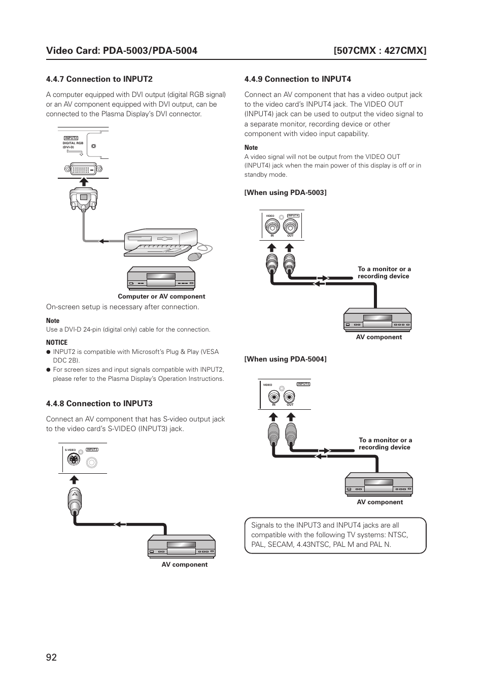 7 connection to input2, 8 connection to input3, 9 connection to input4 | Pioneer PDP 427CMX User Manual | Page 92 / 288